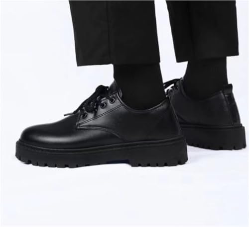 Round Toe Chunky Heel Comfortable Oxfords Mens Leather Lace Up Lug Sole Heightening Classic Work Office Business Dress Shoes3