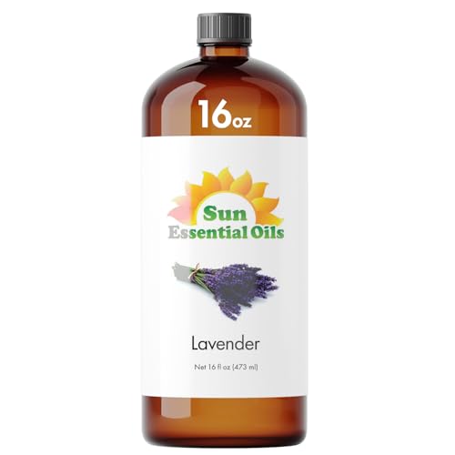 Sun Essential Oil - Lavender Essential Oil 16 oz (473 ml) for Diffuser, Humidifier, Skin, Aromatherapy Massage, Scented for Soap & Candle Making at Home, Calming Aroma for Sleep