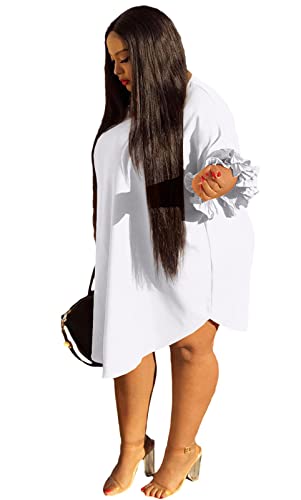Image of Ekaliy Women's Casual Vintage Ruffle Sleeve Loose Party Midi Plus Size Dress Casual Summer