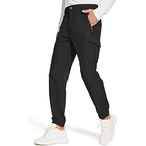 M MAROAUT Men's Hiking Cargo Pants Lightweight Stretch Jogger Work Waterproof Outdoor Trousers with Pockets, Black, Large Cover