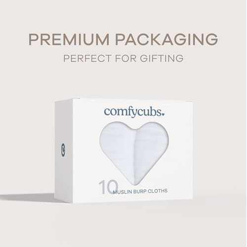 Muslin Burp Cloths 10 Pack Large 100% Cotton Hand Washcloths 6 Layers Extra Absorbent and Soft (White, Pack of 10)