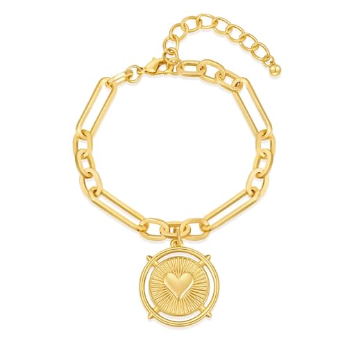 GUYOSWXNM Pulsera con colgante de moneda tallada vintage para mujer, pulsera con colgante de moneda redonda, regalo de joyería bohemia