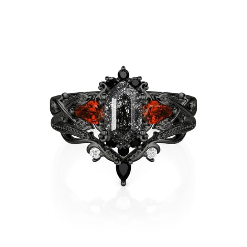 Image of Jeulia Gothic Black Engagement Ring Set 925 Sterling Silver