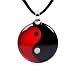 Chuvora Hand Blown Venetian Murano Glass Yin Yang Symbol Red Black Round Pendant Necklace, 18-20 inches