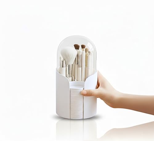 Makeup Brush Holder,5 Compartments Organizer with Clear Lid Opening Dustproof Brushes Container and Cotton Organizer for Eyeliners, Lipstick, Mascara for Bedroom, Washbasin, Office, Desk.