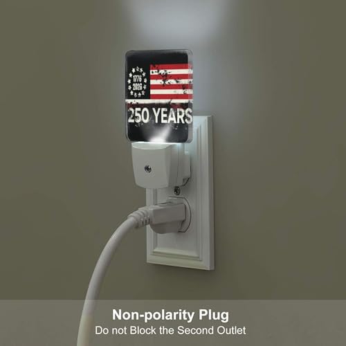 Image of 250th American Flag Night Light Set of 2, 250 Years Anniversary Auto Sensor LED Dusk-to-Dawn Nightlights, Plug-in Sensor Lamp for Bedroom Kitchen Hallway Stairs Decorative
