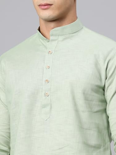 Image of Majestic Man Men's Cotton Regular Fit Casual Mandarin Collar Ethnic Motifs Solid Long Kurta