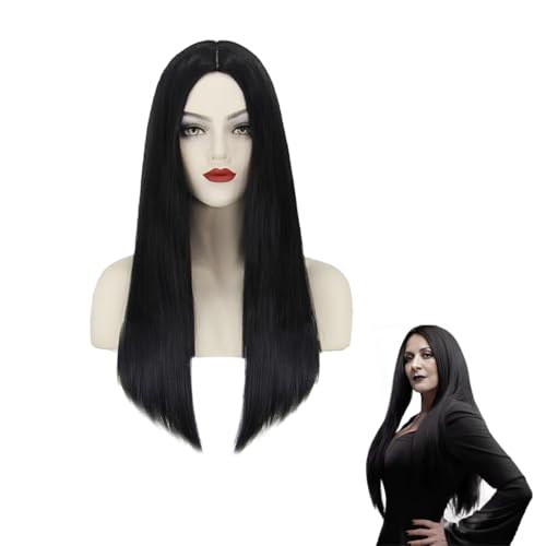 Ohh-nanjoo Parrucca Nera Lunga, Fibra Sintetica, WIG, 70 cm, Nero, Lunga e Dritta, Resistente al Calore, Lisci, 1 unità, Halloween, Cosplay, Uso Quotidiano, Feste, Moda