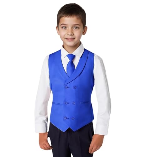 Kids Dress Vests for Boys Toddler Slim Fit Formal Wedding Suit Vest Youth Boy Prom Party Double Breasted Waistcoat