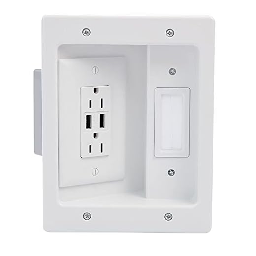 Legrand - OnQ In Wall Cable Management Kit with USB, TV Outlet Wall Kit Hides Cords, In Wall TV Power Kit Works with All Plugs, Recessed TV Outlet, White, HT21USBWHV1 (Hardwired)