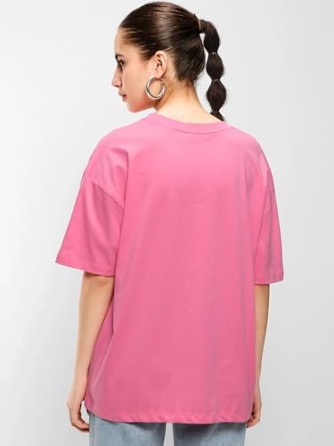 Image of Bewakoof Women's Solid Oversized Fit Half Sleeve Round Neck Cotton Jersey T-Shirt