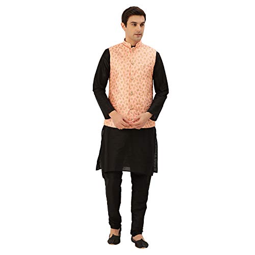 Image of Sojanya (Since 1958 Men'S Silk Blend Kurta Pyjama & Nehru Jacket Combo
