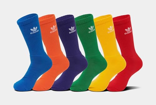 Adidas - Men's Originals Trefoil Rainbow Brights Crew Socks - 6-Pack | Size Medium | Red, Blue, Yellow(Gold), Green, Purple, Orange | IU6182B2