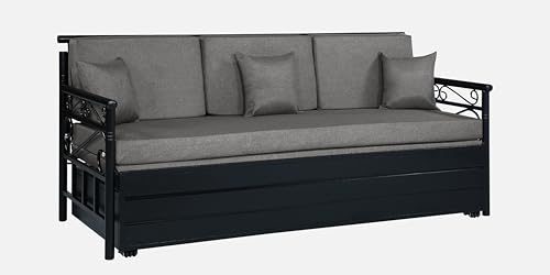 Image of 3 Seater Metal Sofa Cum Bed with Hydraulic Storage | King Size Sofa Cum Bed | Set for, Living Room, Grey, King Size (Grey & Black)