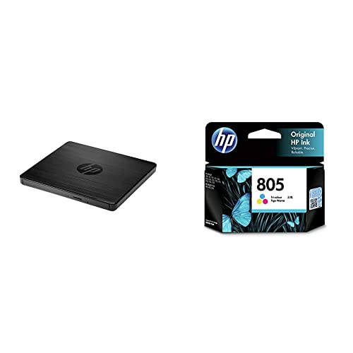 Image of HP F6V97AA#ACJ External USB DVD-RW Drive & HP 805 Tri-Color Original Ink Cartridge