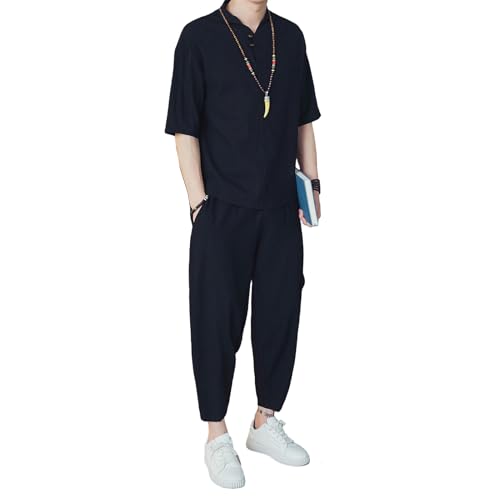 Ensemble en lin homme d'été au design Tang traditionnel noble