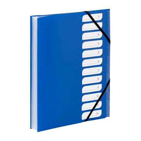 Viquel - A4 Document Folder with 12 compartments - Expandable Desk Organiser - A4 Document Holder with Index - Elastic Closure - FEEL'EASY Range - Navy Blue Cover