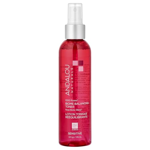 Andalou Naturals Toner, 1000 Roses Biome Balancing Facial Toner, Refreshing & Gentle on Sensitive Skin, Rose-Biotic Blend to Help Protect & Strengthen Skin Barrier, 6 Fl Oz Spray