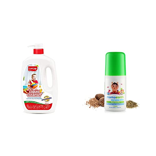 Image of Luvlap Liquid Cleanser, Anti-Bacterial, Food Grade, for Baby Bottles, Accessories and Vegetables, 10&Mamaearth Easy Tummy Roll On for Colic & Gas Relief with Hing & Fennel Oil 40Ml (for External Use)