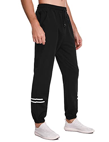 Sykooria Men's Joggers Sweatpants,Lightweight Baggy Track Pants with Pockets,Slim Fit Athletic Pants for Workout, Gym, Hiking Black