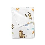 Baby Cute Sea Otter Blanket for Boy Girl Cute Animals Family Soft Swaddle Blanket Cartoon Sea Animals Unisex Receiving Blankets Flannel Baby Nursery Toddler Bed Blanket Crib Cover Playmat 30x40