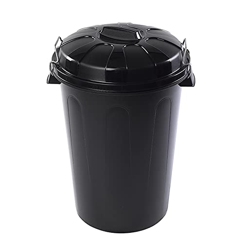 Plastiforte Cubo de Basura con Tapa 100 litros Basurero Negro Asas de Presión
