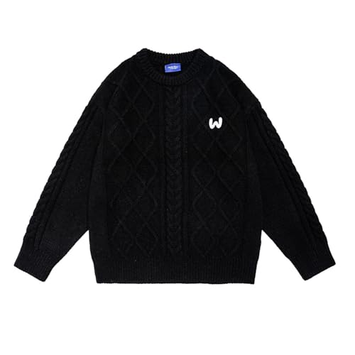 Pull tricoté pour hommes et femmes coupe unie rétro et ample noir taille m