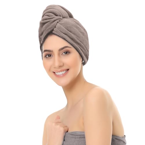Image of Sassoon Venir Microfiber Hair Wrap Towel for Women (Sandstone Color, Free Size) with Smooth Texture Super Absorbent Quick Dry Hair Turban for Drying Hair