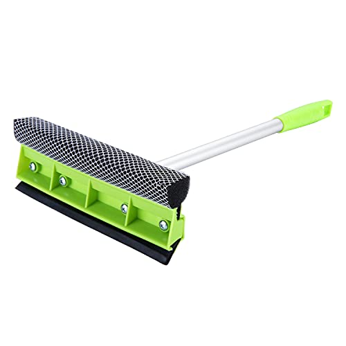 2-in-1 Car Window Squeegee, XINDELL Windshield Cleaning Tool Glass Windows Silicon Wiper Washing Brush with Handle, Scrubber Sponge Washing Window Squeegee for Scrubbing and Polishing Windows, Glass,