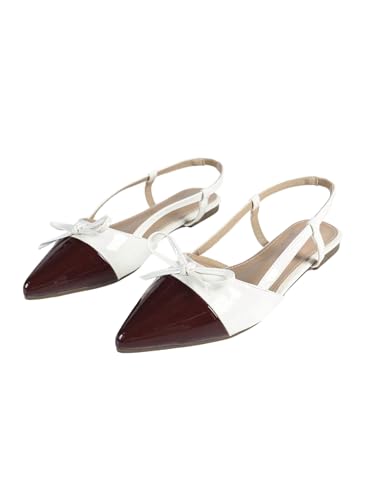 Image of OYOANGLE Women's Color Block Bow Pointed Toe Slingback Flat Sandals Work Office Dressy Shoes