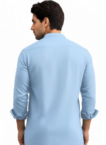 Image of Amazon Brand - INKAST Men's Cotton Blend Mandarin Collar Self One Design Full Sleeve Casual Short Kurta