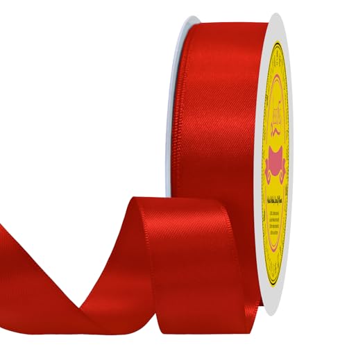 Image of Double Face Red Satin Ribbon 7 /8 inch X 100 Yards Polyester Red Ribbon for Gift Wrapping Very Suitable for Weddings Party Hair Bow Invitation Decorations and More