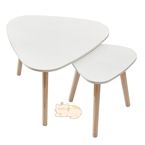 Lot de 2 Tables Basses Gigognes Rondes Bicolore, Bois d'ingénierie-Tables Gigognes Table Basse Gigogne Table d'Appoint Scandinave pour Salon Chambre Pieds...