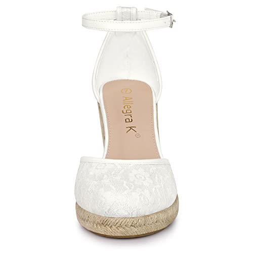 Allegra K Women's Closed Toe Espadrille Platform Heels Lace White Wedge Sandals 8.5 M US