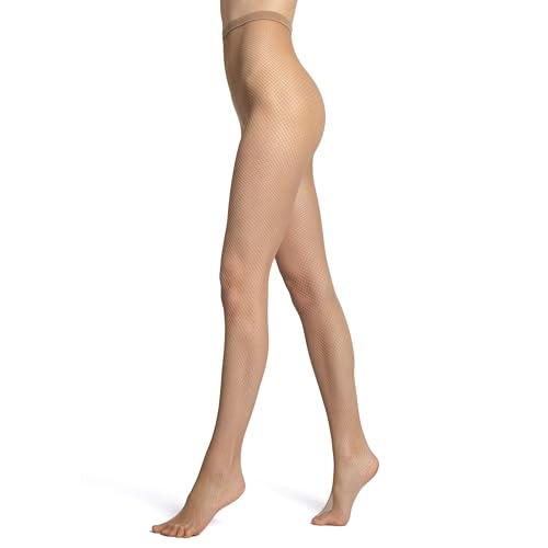 VENEZIANA NUOVA RETE - Collants Femme Resille - Bas Résille Italien Classique - Avec Gousset en Coton - Sans Culotte à la Taille - Pas Moulant - Nude - M