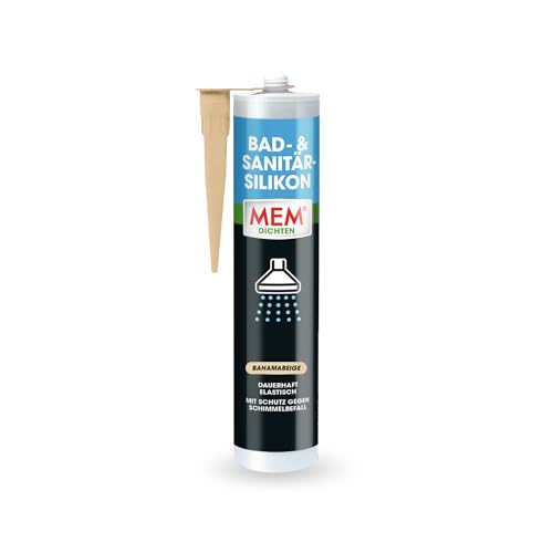 MEM Bad- & Sanitär-Silikon Dauerhaft elastischer Silikon-Dichtstoff mit Schutz gegen Schimmelbefall Im Innen- und Außenbereich Gebrauchsfertig Lösemittelfrei 300 ml Kartusche Bahamabeige