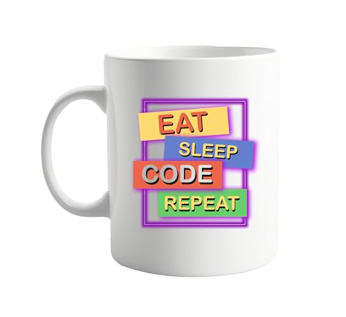 signkitsuk Eat Sleep Code Repeat - Funny 11oz Coffee Mug for Programmers, Software Developers, and Coders - Humorous Geeky Gift Idea for Work, Home, or Office Desk