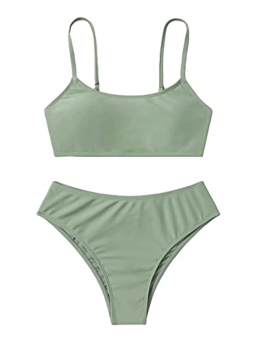 Image of SHENHE Girl's 2 Piece O Ring Bikini High Waisted Spaghetti Strap Cute Swimsuit Bathing Suit