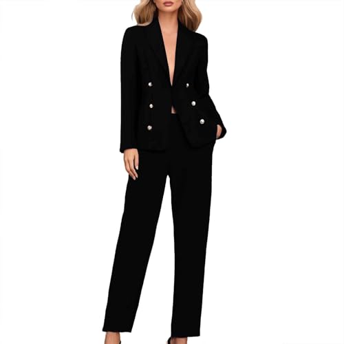 Traje de chaqueta y pantalón para mujer 2025 Business Suites para mujer, Negro, XXL