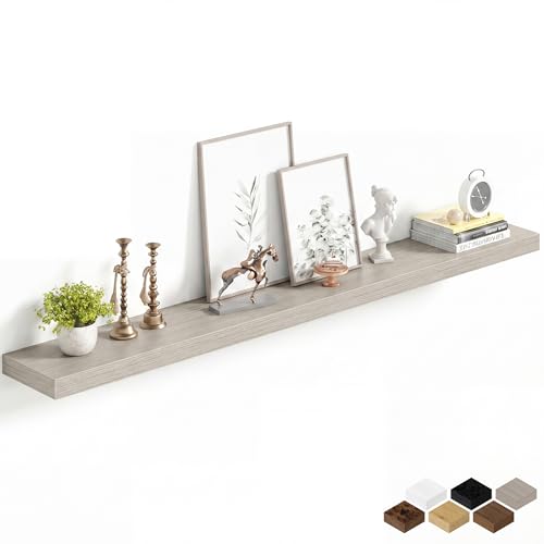 Image of Fun Memories 60Inch Long Floating Shelves, 8 Inch Deep Shelves for Bedroom|Living Room, Wall Mounted Wood Hanging Shelf with Invisible Brackets for Fireplace Mantel Home Storage Decor, Grey - 1 Pack