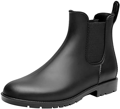 [MERPHINE] レインブーツ レインシューズ レディース メンズ 雨靴 園芸 ショート ブーツ 防水 シンプル サイドゴア ローヒール かわいい ラバーシューズ 台風 梅雨対策 通勤 痛くない 歩きやすい 軽量 ブラック 24.0CM