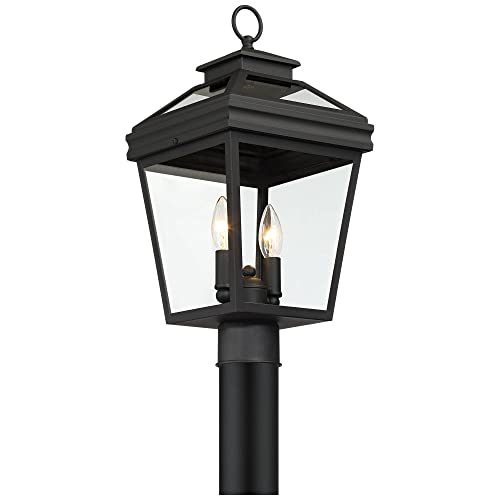 John Timberland Stratton Street Traditional Outdoor Post Light Fixture Textured Black Lantern 18 1/2" Clear Glass For Exterior House Porch Patio Outside Deck Garage Driveway Home Lawn Walkway #TOP4