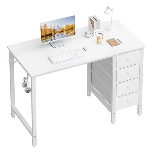 Lufeiya Small White Desk with Drawers - 40 Inch Kids Girls Teen Cute Study Desk for Bedroom Work, Computer Writing Table Desks with Fabric Drawer for Small Spaces Home Office