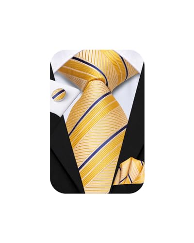 Image of Hi-Tie Mens 70inches Tie Set Extra Long Necktie for Men Cufflinks Handkerchief Big Tall Men Business Wedding