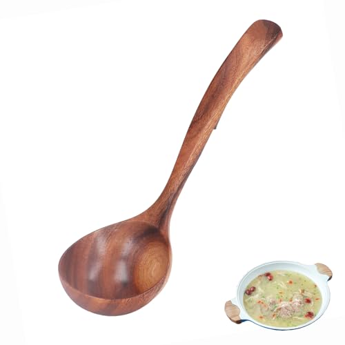 Soup Ladle, Wooden Ladle for Cooking Wood Serving Spoon Soup Cooking for Kitchen Long Handle Mixing Spoon Heat Resistant Wok Tool(L)