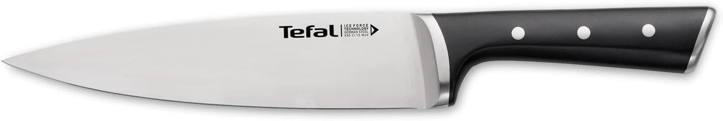 Tefal Ice Force - Cuchillo Chef 20 cm, Acero inoxidable | Tecnología Ice Force -120°C, Hoja Resistente a la Corrosión, Mango Remachado, Corte Preciso, Seguro y Duradero con descuento