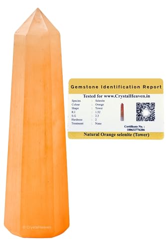 Image of Certified Orange Selenite Crystal Tower Obelisk Point for Chakra, Healing and Balancing - AAA Grade Original Certified Gemstone Agate for Reiki Meditation Yoga Spiritual (3-4 Inches)