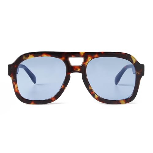 SDINM Trendy Blue Aviator Sunglasses for Women Men Designer Hexagon Square Thick Frame Sun Glasses Tortoiseshell Shades