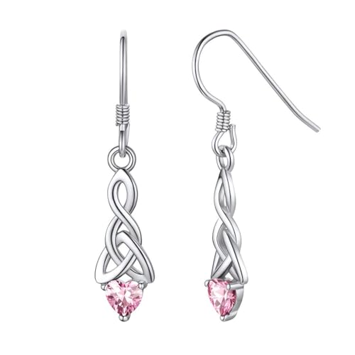 ChicSilver Boucle d’oreilles Femme Argent Pendantes Cletique avec Tourmaline Pierre Rose en Forme de Coeur,Bijoux Porte Bonheur pour Cadeau Noël...