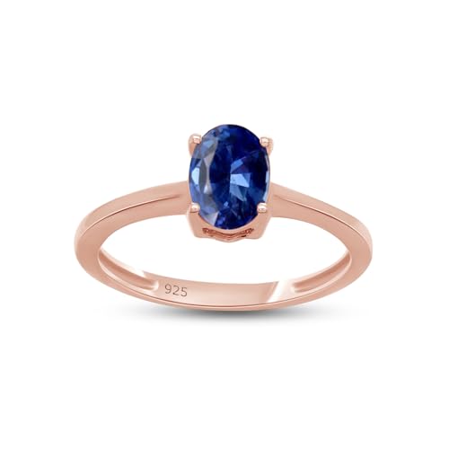 AFFY Simulated Blue Sapphire Solitaire Ring in 14k Gold Over Sterling Silver (1 Cttw)
